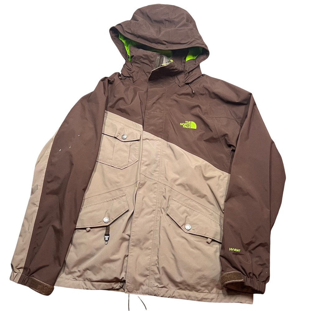 The North Face HyVent Ski Jacket Mens Brown Hooded Shell Small Waterproof Zip